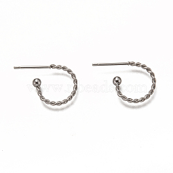 Non-Tarnish 304 Stainless Steel Stud Earring Findings, Half Hoop Earrings, Twist Ring, Stainless Steel Color, 12.5x18.5x1.2mm, Pin: 0.7mm(STAS-L252-001P)