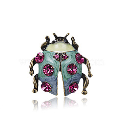 Ladybug Alloy Enamel Pin Brooch, with Rhinestone, Turquoise, 30x25mm(PW-WG52483-01)