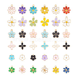 54Pcs 27 Style Alloy Enamel Pendants, Light Gold, Mixed Flower, Light Gold, 2pcs/Style(ENAM-KS0001-05)