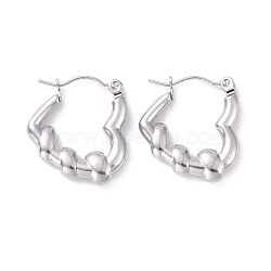 Non-Tarnish 304 Stainless Steel Heart Hoop Earrings for Women, Stainless Steel Color, 20x18.5x3.5mm, Pin: 0.8mm(EJEW-G293-20P)