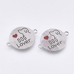 304 Stainless Steel Links connectors, with Enamel, Love Pet Theme, Flat Round with Word Dog Lover, Stainless Steel Color, 21x15.5x0.7mm, Hole: 1.4mm(STAS-S079-94B-P)