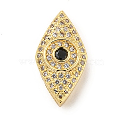 Brass Micro Pave Clear Cubic Zirconia Beads, Eye, Real 18K Gold Plated, 21x11x5mm, Hole: 1.2mm(KK-G493-10G-01)