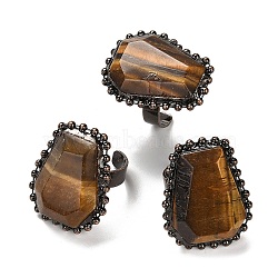 Natural Tiger Eye Open Cuff Ring, with Brass Findings, Nuggets, Inner Diameter: 17.5~18mm(RJEW-M166-03R-F)