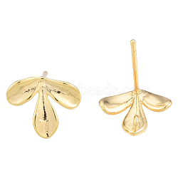 Brass Stud Earring Findings, with Horizontal Loops, Flower, Nickel Free, Golden, 10x12mm, Hole: 1.2mm, Pin: 0.8mm(KK-N231-417)