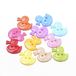 2-Hole Acrylic Buttons, Duck, Mixed Color, 21x19x3mm, Hole: 2mm(BUTT-Q037-10)