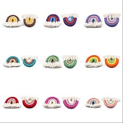 9Pcs 9 Style Polycotton(Polyester Cotton) Woven Macrame Weaving Rainbow Tassel Pendant Decorations, Mixed Color, 37~43x39~44x8~9mm, 1pc/color(FIND-FG0002-22)