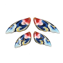 4Pcs 4 Styles Transparent Epoxy Resin Pendants, Wing with Floral Pattern, with Paillette & Gold Foil, Blue, 29~39x14~x2.5mm, Hole: 1mm(RESI-B032-05B)