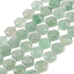 Natural Green Aventurine Beads Strands, with Seed Beads, Faceted Hexagonal Cut, Hexagon, 12x13.5~14x5.5mm, Hole: 1.2mm, about 29pcs/strand, 15.87''(40.3cm)(G-G144-A04-01)