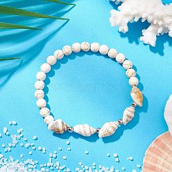 Synthetic Magnesite Beaded Stretch Bracelets for Women Men, with Natural Sea Shell Beads, White, Inner Diameter: 2-1/4 inch(5.6cm)(BJEW-TA00581-01)