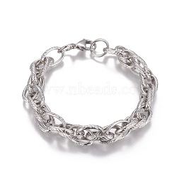 Tarnish Resistant 304 Stainless Steel Rope Chain Bracelets, with Lobster Claw Clasps, Stainless Steel Color, 8-1/8 inch(20.5cm)(BJEW-I274-09S)