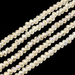 Electroplate Transparent Glass Beads Strands, Faceted, Rondelle, Light Yellow, 3x2mm, Hole: 0.5mm, about 150~155pcs/strand, 14.96 inch~15.35 inch(38~39cm)(EGLA-S171-02B-06)