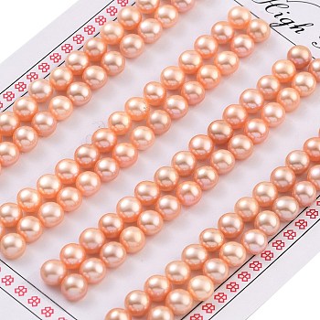 Grade 6A Natural Cultured Freshwater Pearl Beads, Half Drilled, Half Round Beads, Pink, 5.5~6x4mm, Hole: 1mm