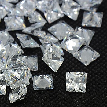 Cubic Zirconia Cabochons, Grade A, Faceted, Square, Clear, 2x2x1mm, about 110pcs/2g