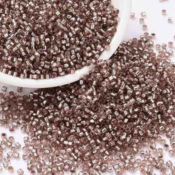 Cylinder Seed Beads, Silver Lined, Round Hole, Uniform Size, Rosy Brown, 2x1.5mm, Hole: 0.8mm, about 888pcs/10g