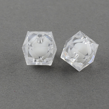 Transparent Acrylic Beads, Bead in Bead, Faceted Cube, Clear, 12x11x11mm, Hole: 2mm, about 620pcs/500g