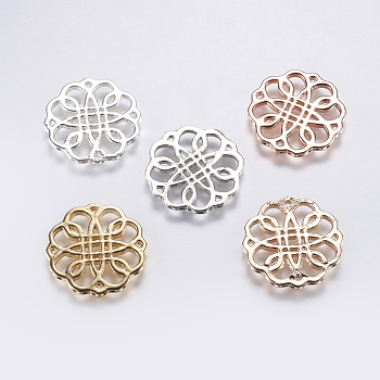 Brass Filigree Joiners Links, Long-Lasting Plated, Lead Free & Cadmium Free, Flower, Mixed Color, 21x1.5mm, Hole: 0.5mm