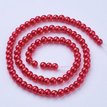 Glass Pearl Beads Strands, Pearlized, Round, Crimson, 4~5mm, Hole: 0.8~1mm, about 216pcs/strand, 32 inch