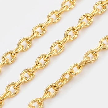 Iron Textured Cable Chains, Unwelded, with Spool, Golden, 3x2x0.6mm, about 328.08 Feet(100m)/roll