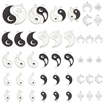 Elite DIY Yin Yang Making Finding Kit, Including Alloy Enamel Pendants & 304 Stainless Steel & Brass Sun Moon Pendants & Link Connectors, Platinum & Stainless Steel Color, 208Pcs/box