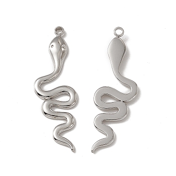 201 Stainless Steel Pendants, Snake Charm, Stainless Steel Color, 32x9.5x2mm, Hole: 1.4mm