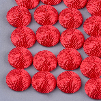 Polyester Thread Fabric Cabochons, Covered with ABS Plastic, Half Round/Dome, Red, 14.5x7mm