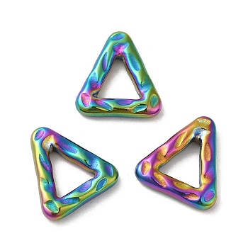 Ion Plating(IP) 304 Stainless Steel Links, Triangle Connector, Hammered, Rainbow Color, 14x13x2.8mm, Inner Diameter: 6.3x7mm