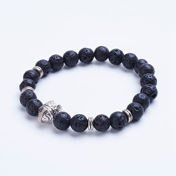 Natural Lava Rock Beaded Stretch Bracelets, with Alloy Spacer Beads, 1-3/4 inch(45mm)