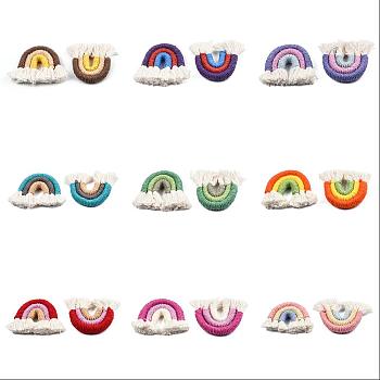 9Pcs 9 Style Polycotton(Polyester Cotton) Woven Macrame Weaving Rainbow Tassel Pendant Decorations, Mixed Color, 37~43x39~44x8~9mm, 1pc/color