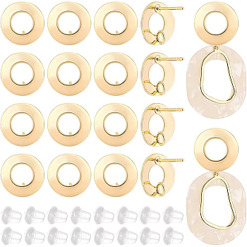 BENECREA 16Pcs Brass Stud Earring Findings, with Vertical Loops and Steel Pins, Donut, Long-Lasting Plated, Nickel Free, with 40Pcs Plastic Ear Nuts, Real 18K Gold Plated, 12x1.5mm, Hole: 2mm, Pin: 0.8mm