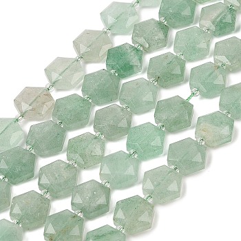 Natural Green Aventurine Beads Strands, with Seed Beads, Faceted Hexagonal Cut, Hexagon, 12x13.5~14x5.5mm, Hole: 1.2mm, about 29pcs/strand, 15.87''(40.3cm)