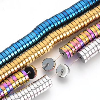 Electroplate Non-magnetic Synthetic Hematite Beads Spacers Strands, Heishi Beads, Flat Round/Disc, Mixed Color, 6x2mm, Hole: 1mm, about 193pcs/strand, 15.7 inch