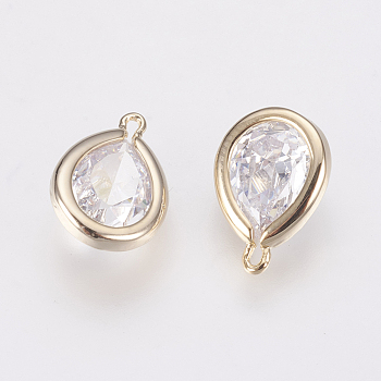 Brass Micro Pave Cubic Zirconia Charms, Long-Lasting Plated, teardrop, Nickel Free, Real 18K Gold Plated, 11x8x3.5mm, Hole: 0.7~1.2mm