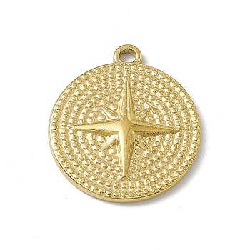 304 Stainless Steel Pendants, Flat Round with Star Charm, Golden, 19x16.5x2mm, Hole: 1.6mm