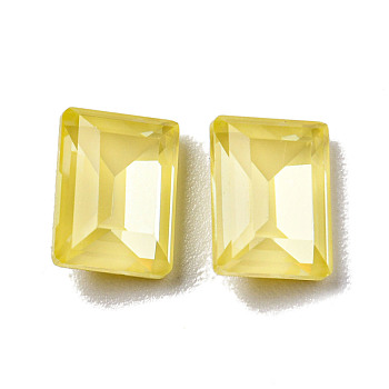 Glass Rhinestone Cabochons, Point Back & Back Plated, Faceted, Rectangle, Jonquil, 8x6x4mm