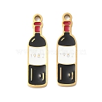 304 Stainless Steel Enamel Pendants, Red Wine, Ion Plating(IP), Real 18K Gold Plated, Black, 18x5x1.5mm, Hole: 1.2mm(X1-STAS-G360-04G-04)