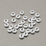 White and Black Acrylic , Flat Round with Num.6, 7x4mm, Hole: 1.3mm, about 3600pcs/500g(SACR-Q102-06)