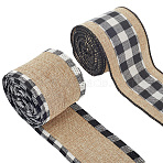 2 Rolls 2 Colors Imitation Burlap Ribbon, Tartan Pattern, for Garment Accessory, Mixed Color, 2-1/2 inch(63mm), 1 roll/color(DIY-CY0001-75)