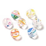 Transparent Glass Beads, Hand Painted Beads, with Enamel, Round, Mixed Color, 12mm, Hole: 1mm(GLAA-B008-01)
