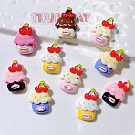 Opaque Resin Cabochons, Cherry Cup Cake, Mixed Color, 39x21x9mm(RESI-G125-02)