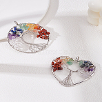 2Pcs 2 Styles Natural Mixed Stone Chip Tree of Life Big Pendants, Alloy Heart & Ring Charms, 51~56x50~50.5x7~8mm, Hole: 5.5~7mm, 1pc/style(FIND-LP0003-10)