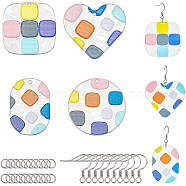 BENECREAT 24Pcs Transparent Clear Acrylic Pendants, 3D Printed, with Film on the Back, Oval & Heart & Flat Round & Square with Square Pattern, Colorful, 40x27.5x2.5mm, Hole: 1.6mm, 6pcs(KY-BC0001-13)