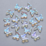 Transparent Spray Painted Glass Charms, AB Color Plated, Butterfly, Clear AB, 9.5x11x3mm, Hole: 0.8mm(GLAA-T016-20)