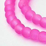Transparent Glass Bead Strands, Frosted, Round, Deep Pink, 4mm, Hole: 1.1~1.6mm, about 200pcs/strand, 31.4 inch(X-GLAA-S031-4mm-35)
