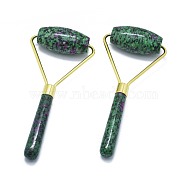Natural Ruby in Zoisite Brass Face Massager, Facial Rollers, Golden, 140.5x62.5x25mm(MRMJ-G010-08)