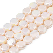 Electroplate Opaque Solid Color Glass Beads Strands, AB Color Plated, Half Plated, Faceted, Octagon, Antique White, 7~8x7~8x4mm, Hole: 1.2mm, about 72pcs/strand, 20.47 inch(52cm)(EGLA-N002-27-B04)