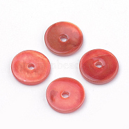Spray Painted Natural Freshwater Shell Beads, Disc, Coral, 13x2mm, Hole: 2mm(SHEL-Q012-003A)
