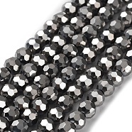 Faceted(32 Facets) Electroplate Glass Bead Strands, Round, Silver Plated, 6x5mm, Hole: 1mm, about 100pcs/strand, 21 inch(X-EGLA-R042-6mm-06)