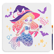 US 1Pc Halloween PET Hollow Out Drawing Painting Stencils, with 1Pc Art Paint Brushes, for DIY Scrapbook, Photo Album, Mermaid, 300x300mm(DIY-MA0003-85C)