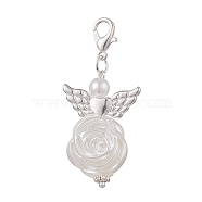 Angel ABS Plastic Imitation Pearl Pendant Decorations, Lobster Clasp Charms, for Keychain, Purse, Backpack Ornament, Creamy White, 45mm(HJEW-JM01021)