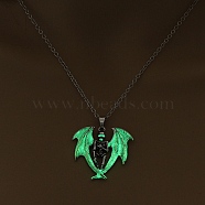 Luminous Alloy Pendants, Necklace, Halloween, Dragon/Skull/Horse/Gun, Yellow Green, 17.72 inch(45cm)(PW-WG96247-02)